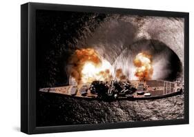 USS Iowa Battleship Firing Guns - Navy-null-Framed Poster