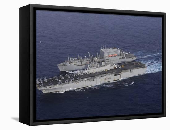 USS Kearsarge Pulls Alongside USNS Lewis and Clark for a Replenishment at Sea-Stocktrek Images-Framed Stretched Canvas