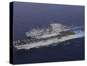 USS Kearsarge Pulls Alongside USNS Lewis and Clark for a Replenishment at Sea-Stocktrek Images-Stretched Canvas