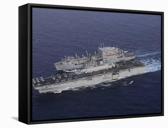 USS Kearsarge Pulls Alongside USNS Lewis and Clark for a Replenishment at Sea-Stocktrek Images-Framed Stretched Canvas