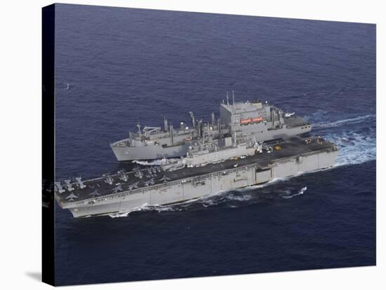 USS Kearsarge Pulls Alongside USNS Lewis and Clark for a Replenishment at Sea-Stocktrek Images-Stretched Canvas