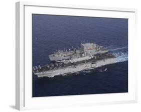 USS Kearsarge Pulls Alongside USNS Lewis and Clark for a Replenishment at Sea-Stocktrek Images-Framed Photographic Print