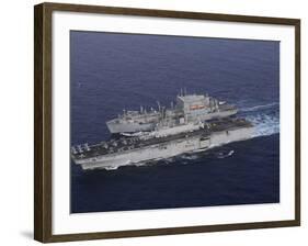 USS Kearsarge Pulls Alongside USNS Lewis and Clark for a Replenishment at Sea-Stocktrek Images-Framed Photographic Print