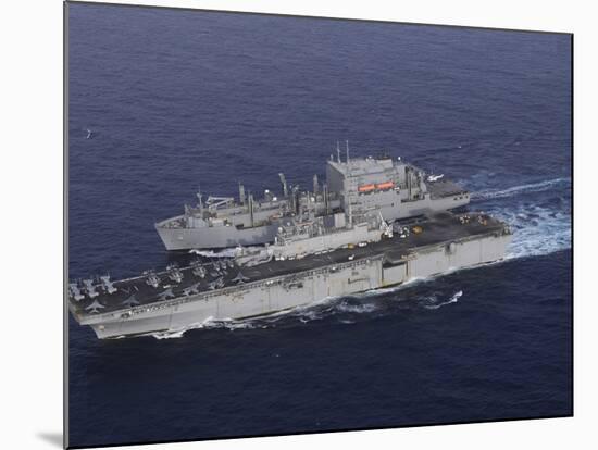 USS Kearsarge Pulls Alongside USNS Lewis and Clark for a Replenishment at Sea-Stocktrek Images-Mounted Photographic Print