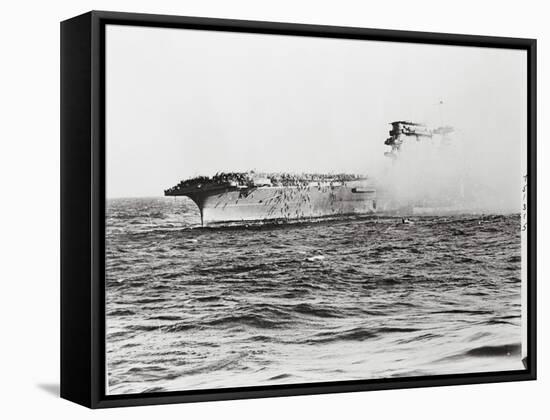 USS Lexington's Crew Diving into Sea-null-Framed Stretched Canvas