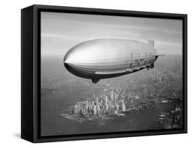 Uss Macon Airship Flying over New York City-Stocktrek Images-Framed Stretched Canvas