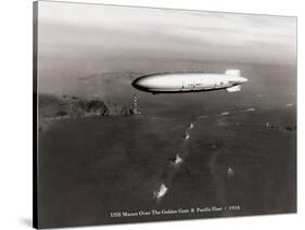 USS Macon over the Golden Gate and Pacific Fleet, 1934-Clyde Sunderland-Stretched Canvas