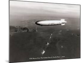 USS Macon over the Golden Gate and Pacific Fleet, 1934-Clyde Sunderland-Mounted Art Print