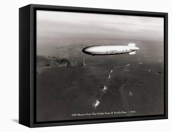 USS Macon over the Golden Gate and Pacific Fleet, 1934-Clyde Sunderland-Framed Stretched Canvas