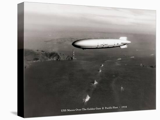 USS Macon over the Golden Gate and Pacific Fleet, 1934-Clyde Sunderland-Stretched Canvas