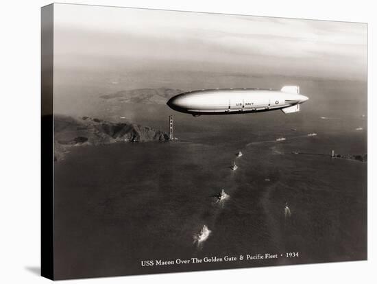 USS Macon over the Golden Gate and Pacific Fleet, 1934-Clyde Sunderland-Stretched Canvas