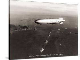 USS Macon over the Golden Gate and Pacific Fleet, 1934-Clyde Sunderland-Stretched Canvas