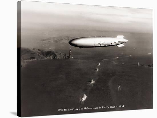 USS Macon over the Golden Gate and Pacific Fleet, 1934-Clyde Sunderland-Stretched Canvas