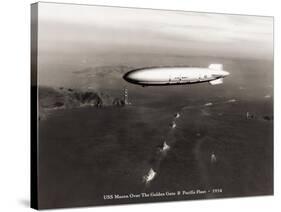 USS Macon over the Golden Gate and Pacific Fleet, 1934-Clyde Sunderland-Stretched Canvas