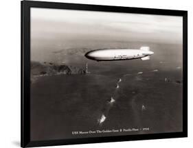 USS Macon over the Golden Gate and Pacific Fleet, 1934-Clyde Sunderland-Framed Art Print