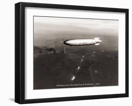 USS Macon over the Golden Gate and Pacific Fleet, 1934-Clyde Sunderland-Framed Art Print