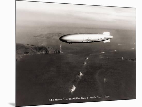 USS Macon over the Golden Gate and Pacific Fleet, 1934-Clyde Sunderland-Mounted Art Print