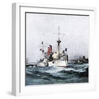 USS Maine Saluting the Spanish Flagship Upon Arrival in Havana Harbor, 1898-null-Framed Giclee Print