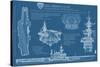 USS Midway Blue Print - San Diego, CA-Lantern Press-Stretched Canvas