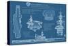 USS Midway Blue Print - San Diego, CA-Lantern Press-Stretched Canvas