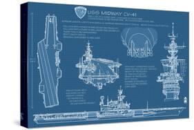 USS Midway Blue Print - San Diego, CA-Lantern Press-Stretched Canvas