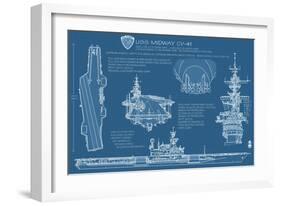 USS Midway Blue Print - San Diego, CA-Lantern Press-Framed Art Print