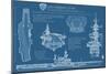 USS Midway Blue Print - San Diego, CA-Lantern Press-Mounted Art Print