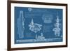 USS Midway Blue Print - San Diego, CA-Lantern Press-Framed Premium Giclee Print