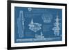 USS Midway Blue Print - San Diego, CA-Lantern Press-Framed Premium Giclee Print