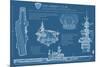 USS Midway Blue Print - San Diego, CA-Lantern Press-Mounted Premium Giclee Print