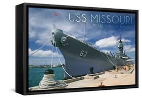 USS Missouri - Dock View-Lantern Press-Framed Stretched Canvas