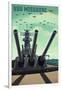 USS Missouri - Gun Battery-Lantern Press-Framed Art Print