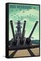 USS Missouri - Gun Battery-Lantern Press-Framed Stretched Canvas