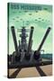 USS Missouri - Gun Battery-Lantern Press-Stretched Canvas