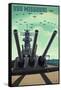 USS Missouri - Gun Battery-Lantern Press-Framed Stretched Canvas