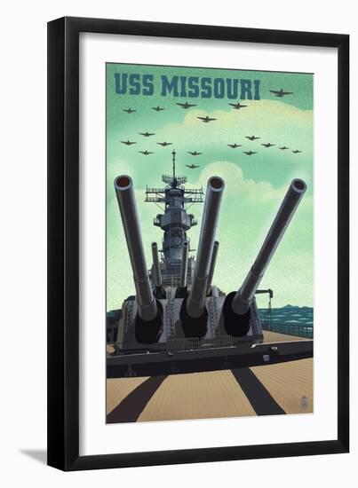 USS Missouri - Gun Battery-Lantern Press-Framed Art Print