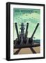 USS Missouri - Gun Battery-Lantern Press-Framed Art Print