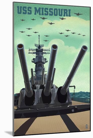 USS Missouri - Gun Battery-Lantern Press-Mounted Art Print