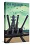 USS Missouri - Gun Battery-Lantern Press-Stretched Canvas