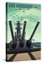 USS Missouri - Gun Battery-Lantern Press-Stretched Canvas