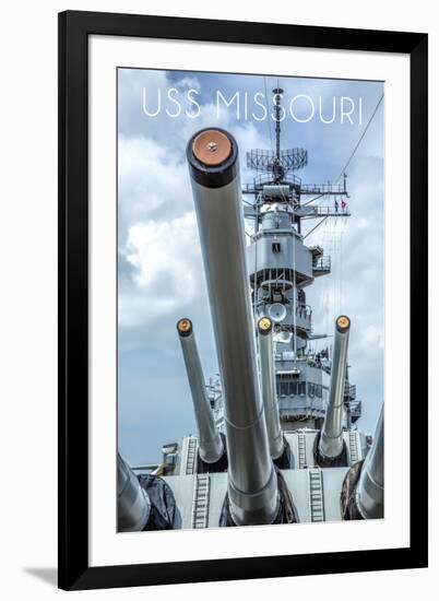 USS Missouri - Guns View-Lantern Press-Framed Art Print