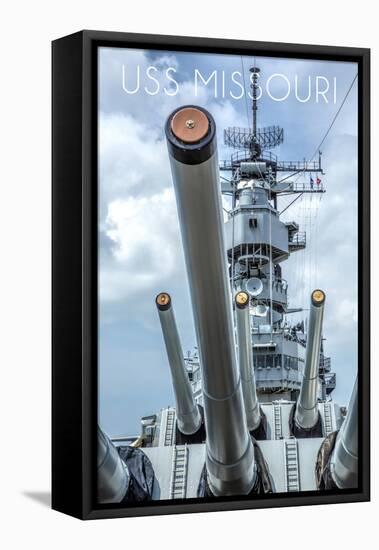 USS Missouri - Guns View-Lantern Press-Framed Stretched Canvas