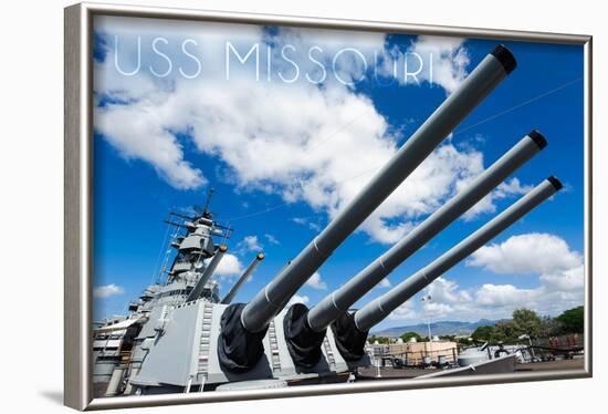 USS Missouri - Guns View-Lantern Press-Framed Art Print