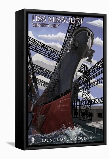 USS Missouri - Launch Scene-Lantern Press-Framed Stretched Canvas