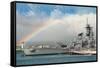 USS Missouri - Rainbow Scene-Lantern Press-Framed Stretched Canvas