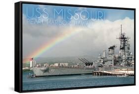 USS Missouri - Rainbow Scene-Lantern Press-Framed Stretched Canvas