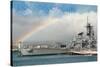 USS Missouri - Rainbow Scene-Lantern Press-Stretched Canvas