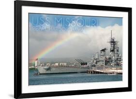 USS Missouri - Rainbow Scene-Lantern Press-Framed Art Print