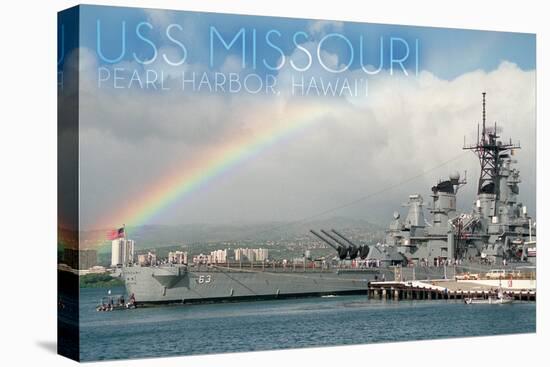USS Missouri - Rainbow Scene-Lantern Press-Stretched Canvas