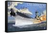 USS Missouri - Side View Guns-Lantern Press-Framed Stretched Canvas